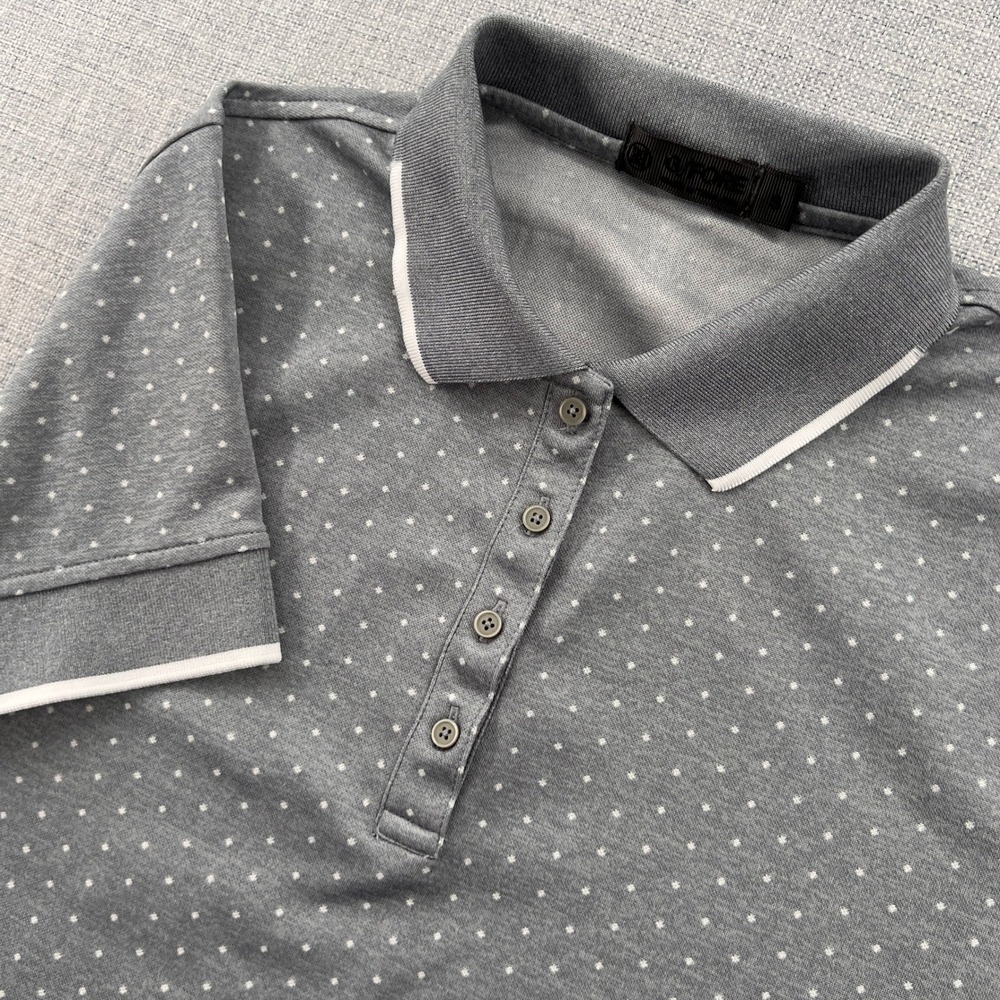 G/FORE Polka Dot Golf Polo Shirt Women Small Gray Stretch Preppy Luxury Resort